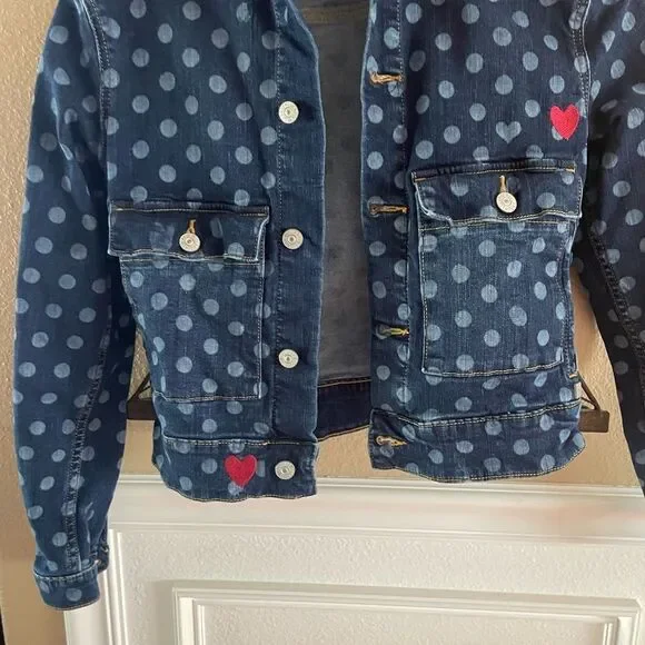 LulaRoe Kenny Denim Trucker Polka Dot Hearts Jacket XXS - Picture 3 of 16